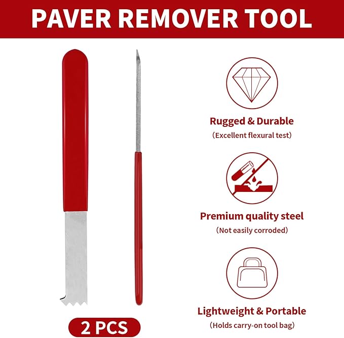 2Pcs Paver Puller Tool,Paver Extractor with Joint Scraper Micro Teeth,Non-Slip Handle for Garden,Patio,Brick,Block and Stone Removal
