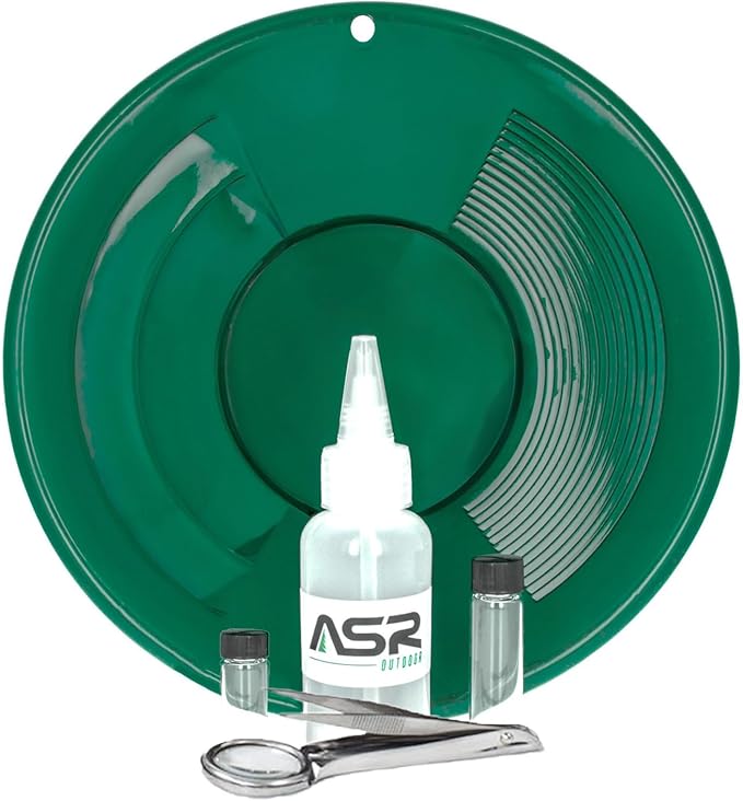 ASR Outdoor 14" Gold Pan Gold Prospecting Beginners Kit, Collection Tools, 5 Piece Green