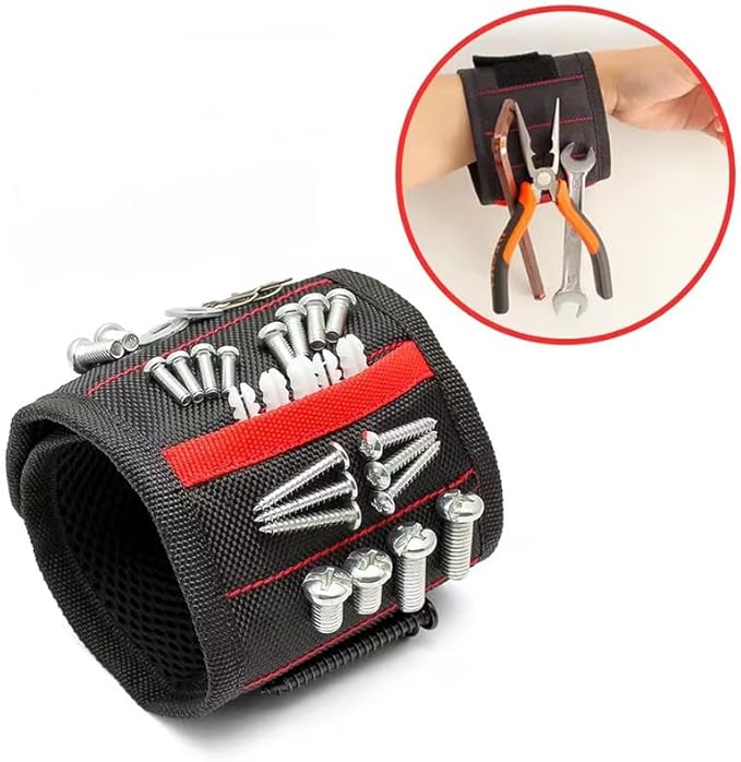 Best Gift for Men Vastar Magnetic Wristband, Tool Belt with 5 Powerful Magnets for Holding Screws, Nails, Bolts, Drill Bits, Fasteners, Scissors(BLACK)