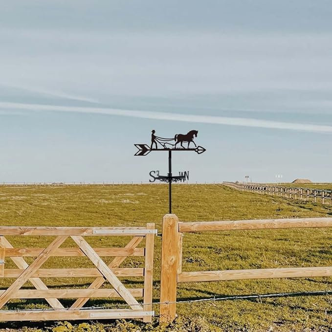 SUPERDANT Plow Horse Weather Vane Retro Animal Wind Vanes for Yard Metal Weathervane Roof Mount for Gardens Outside Black Weathervanes Farmhouse Garage Barn Sheds Patio Decorations