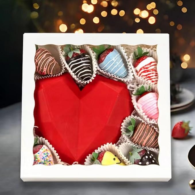 RomanticBaking 24pcs 10x10x2.5 Inches White Pie Boxes with Window - Perfect for Cookies, Chocolate Covered Strawberries, Cakesicles & More
