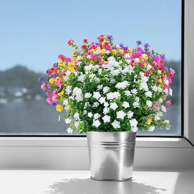 20 Bundles Artificial Flowers, Fake Artificial Greenery UV Resistant No Fade Faux Plastic Plants for Wedding Bridle Bouquet Indoor Outdoor Home Garden Kitchen Office Table Vase