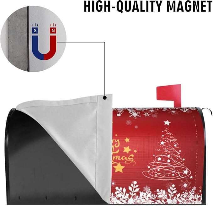 Merry Christmas Mailbox Cover, Winter Tree Snowflake Xmas Magnetic Mailbox Covers, Large Size Garden Yard Letter Post Box Cover Decorations 25.5" L x 21" W