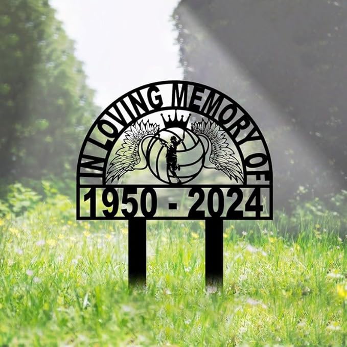 Personalized Welder Memorial Metal Stake – Custom Cross Stake, Sympathy Sign, Dad Memorial Gift, Garden Remembrance Marker (Volleyball Player Memorial)