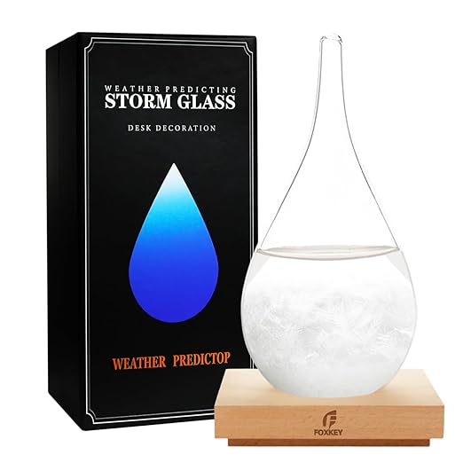 Storm Glass Weather Predictor, Glass Sphere with Wood Base, Christmas Decoration Snow Globe, Storm Glass Weather Forecast Weather Station Unique Christmas Gift