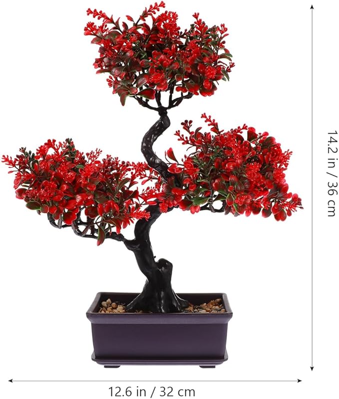 HANABASS Artificial Bonsai Tree Fake Blossom Faux Potted Plant Realistic Red Fake Plant for Indoor Outdoor Garden Home Office Decor Decor Wedding Centerpiece