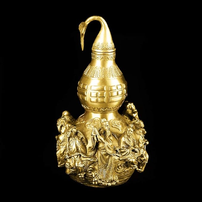 BRASSTAR Golden Brass Bagua Gourd Wu Lou Statue 7.5”(H) Feng Shui Taoist Deities Hulu/Calabash Figurine Home Garden Decor Health Prosperity PTZY024