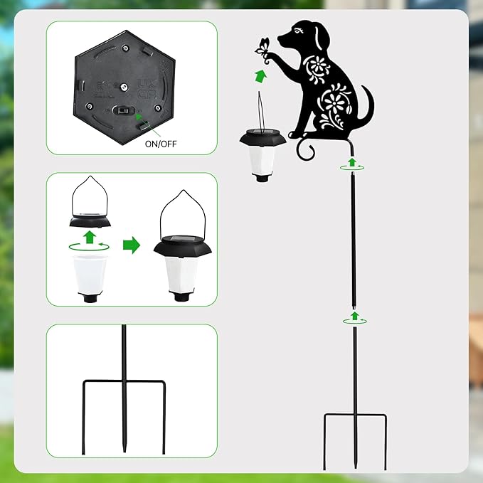 Dog Solar Lights Outdoor Garden Decoration, Dog Garden Statues, Outdoor Metal Decorative Garden Stakes with Solar Lantern for Lawn Yard Pathway Patio Gardening Gifts