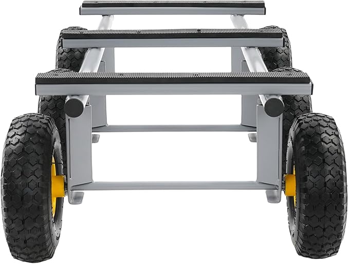 Steel Garden Cart, 1200 lbs Dump Wagon with Six 10" All Terrain Inflatable Wheels Heavy Duty Utility Outdoor Hauling Wheelbarrow for Yard Lawn Farms Gardening, 35.5 x 18in Garden Wagon Dolly, Grey