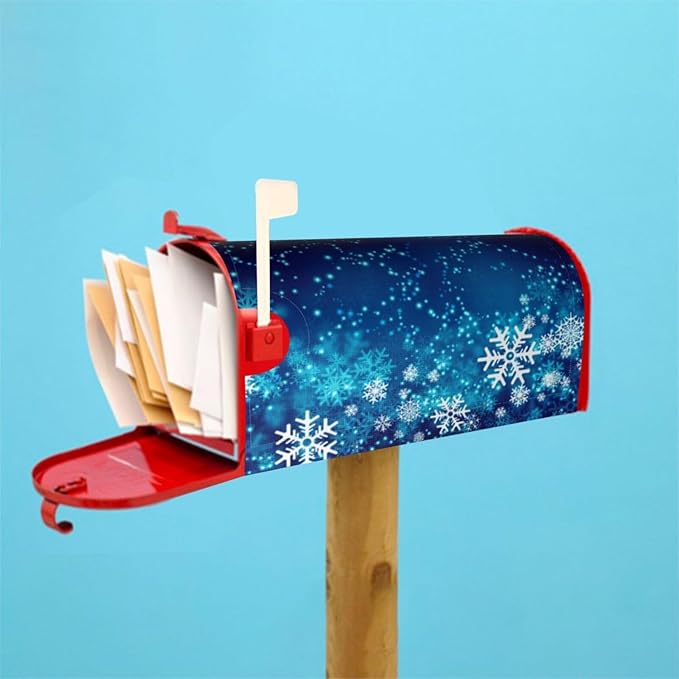 DADABULIU Mailbox Covers Christmas Snowflake Blue Xmas Winter Magnetic Letter Post Box Cover Standard Size 25.5 x 21 Inch Garden Yard Home Decorative