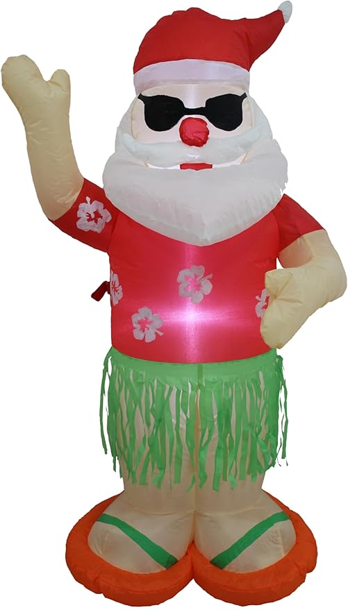 4FT Christmas Inflatable Santa Claus Holiday Decoration,Fun Xmas Santa Blow up Decor for Indoor Outdoor Yard Garden Lawn Party, Hawaii Theme Santa Wear Colorful Shirt Cool Sunglasses