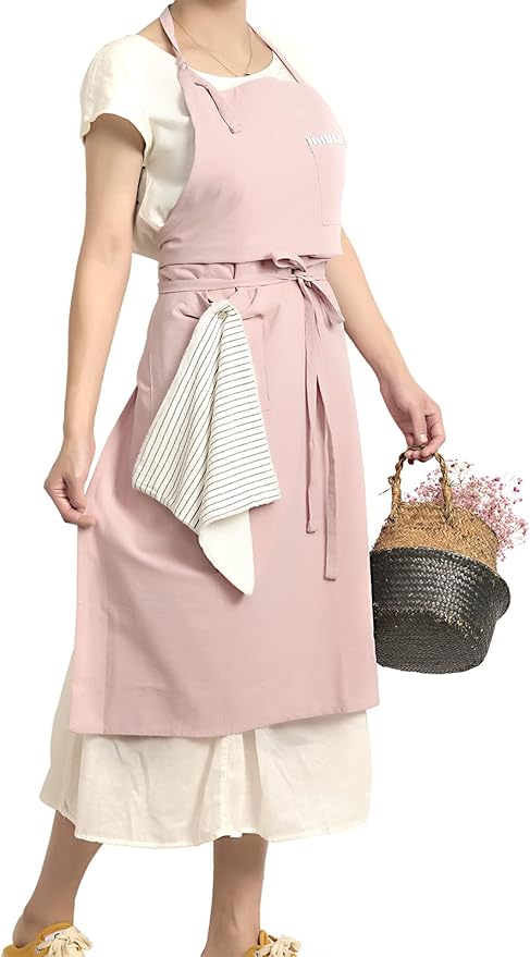 Soft Cotton Linen Apron - Retro Linen Art Apron, Adjustable Casual Apron with Towel, Great for Florist and Kitchen