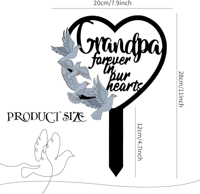 HPMAISON 11 inch Metal Grandpa Memorial Stake Grave Decorations for Cemetery Gravesite Sympathy Markers Waterproof Memorial Gifts for Loss of Grandfather Tombstones Plaque Outdoors Lawn Yard Decor