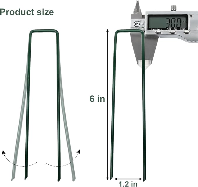 100Pcs Metal Garden Landscape Stakes 6 Inch Landscape Staples,Green Baked Enamel U Stakes for Ground for Weed Barrier,Outdoor Decoration,Tarps,Irrigation Pipes Fixed