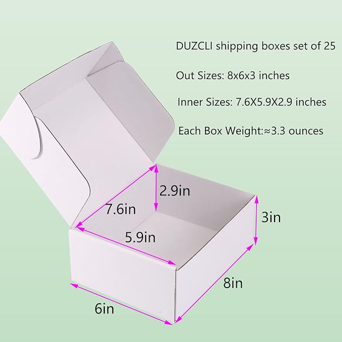 Small Shipping Boxes 8x6x3 Inch (25 Pack) - Sturdy White Corrugated Cardboard Boxes for Small Business, Ecommerce, Mailing & Packaging | Recyclable Gift & Storage Boxes