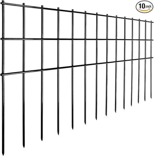 Animal Barrier Fence 25ft(L) x15in(H),10Pack Black No Dig Fence,Anti-Rust Metal Fence for Dog Rabbit,Underground Decorative Garden Fencing, Dog Digging Deterrent for Outdoor Yard Patio