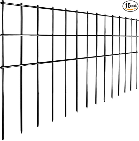 Garden Fencing Animal Barrier 37.5 ft(L)×15 in(H), 15 Panels No Dig Fence, Underground Critter Barrier for Decks, Small or Medium Pet Dog Digging Fence Barrier. Rust-Proof Metal Fence Stakes