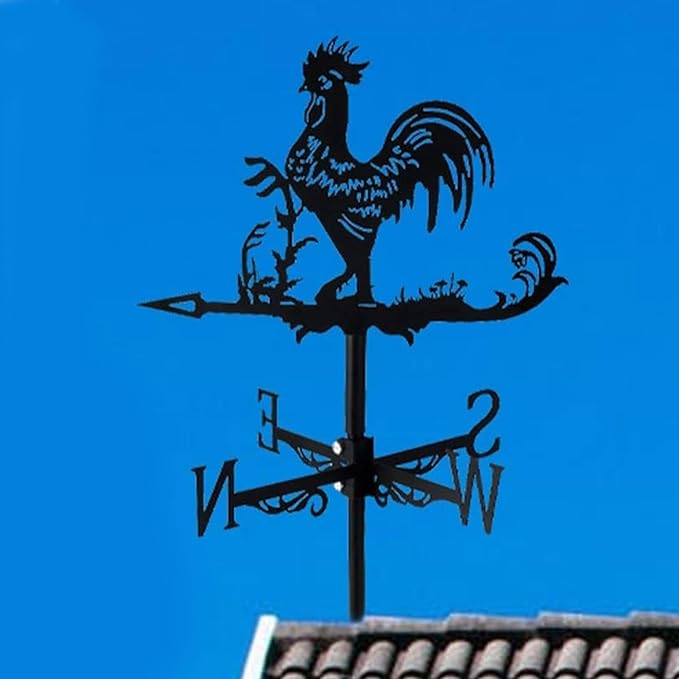 Metal Rooster Shape Weathervane, Roof Mount Weather Chicken Wind Vane Direction Indicator,Outdoor Scene Garden Chicken Weather Vane Ornament for for Shed Farmhouse Patio Decor(Rooster)