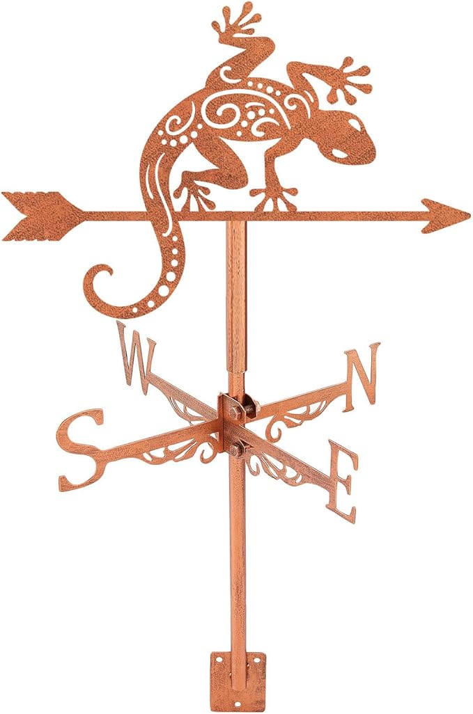 SUPERDANT Gecko Weather Vane Reptile Animal Wind Vanes for Yard Metal Weathervane Roof Mount for Gardens Outside Reddish Copper Weathervanes Farmhouse Farm Barn Sheds Patio Decorations