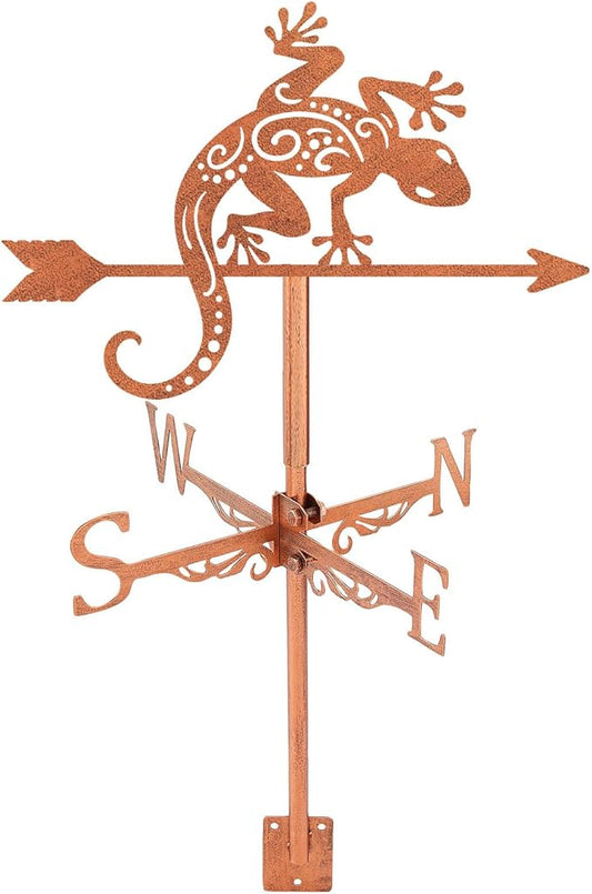 SUPERDANT Gecko Weather Vane Reptile Animal Wind Vanes for Yard Metal Weathervane Roof Mount for Gardens Outside Reddish Copper Weathervanes Farmhouse Farm Barn Sheds Patio Decorations