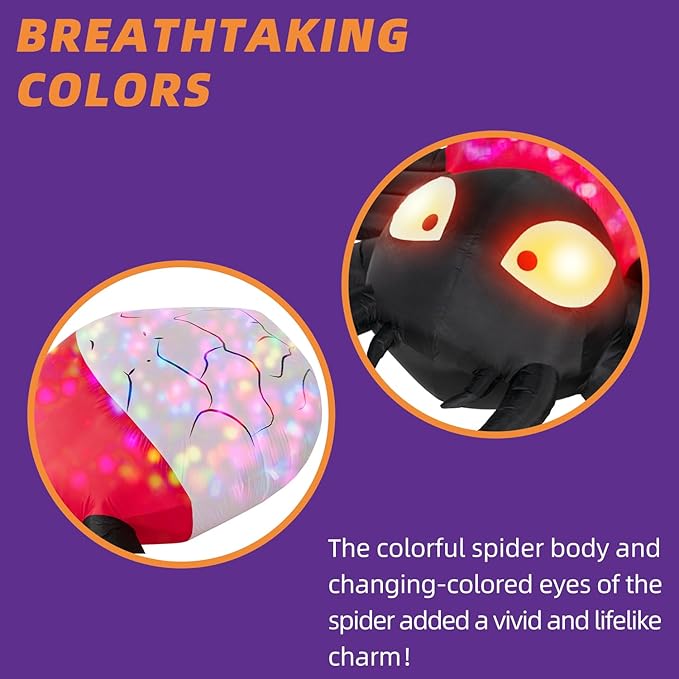 12FT Halloween Inflatable Scary Spider Decorations Outdoor,Halloween Blow Up Yard Decorations Built-in Rotating LED Lights,Party Decorations,Haunted House Decor,for Garden,Lawn.