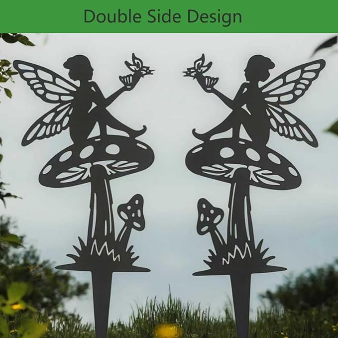 Fairy Decorative Garden Stakes Decorative Set Fairies for Fairy Garden Black Metal 3P