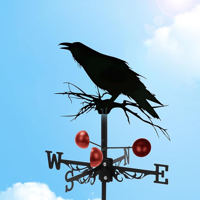 Weathervane Roof Mount, Rust-Resistant & Durable Metal Wind Direction Indicators, Decor Weather Vane for Yard, Outside, Garden, Shed, Farmhouse & Chicken Coop (Crow)