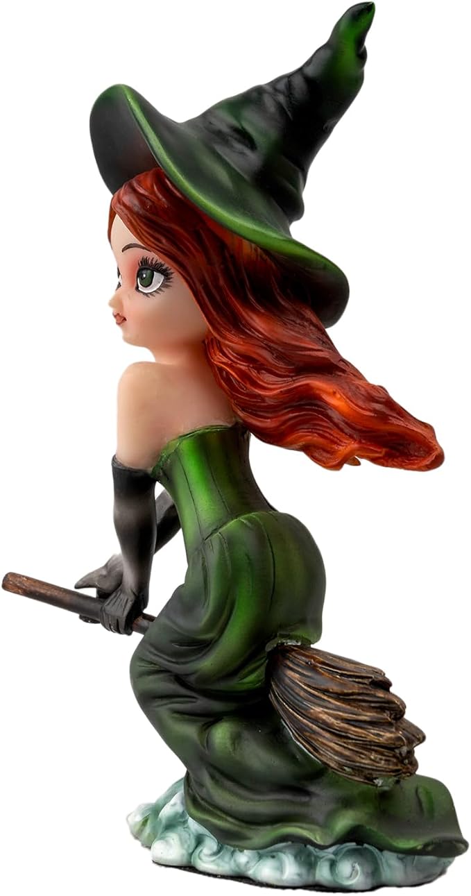 Fairy Figurine Set, Purple and Pink Wings, Green Witch Resin Statue - Riding Broom Flying Style Home Decor Magician Theme Collectibles Christmas/Halloween Party Decoration Gifts