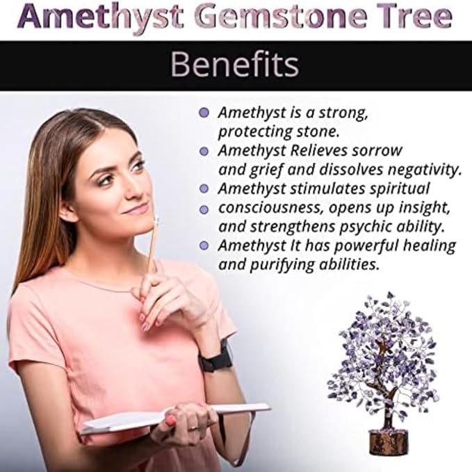 Amethyst Crystal Tree of Life - Handmade Healing Bonsai Purple Tree for Home and Office Decor, Positive Energy and Good Luck, Ideal for Christmas Decor and Birthday Gifts for Women, Men