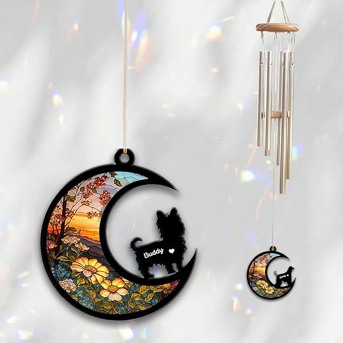 Yorkshire Terrier Sun Catcher Wind Chime, Custom Sunflower Suncatcher Dog Memorial Wind Chime, Dog Loss Gift, Dog Sympathy Gift, Pet Loss Suncatcher, Outdoor Garden Decor