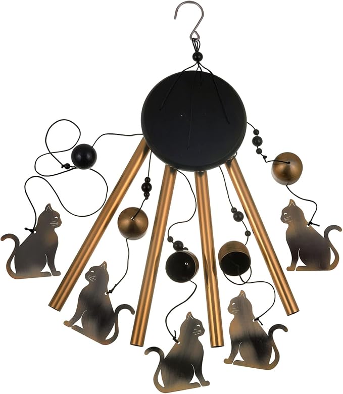 Bronze Cat Wind Chime, Gifts for Mom, Home, Garden, Balconies, Rooms, Patio, Indoor, Outdoor Cat Decoration, Cat Chimes, With 4 Aluminum Tubes 5 Cats Wind Chimes, Cat Wind Catcher, Cat Wind Bell Decor