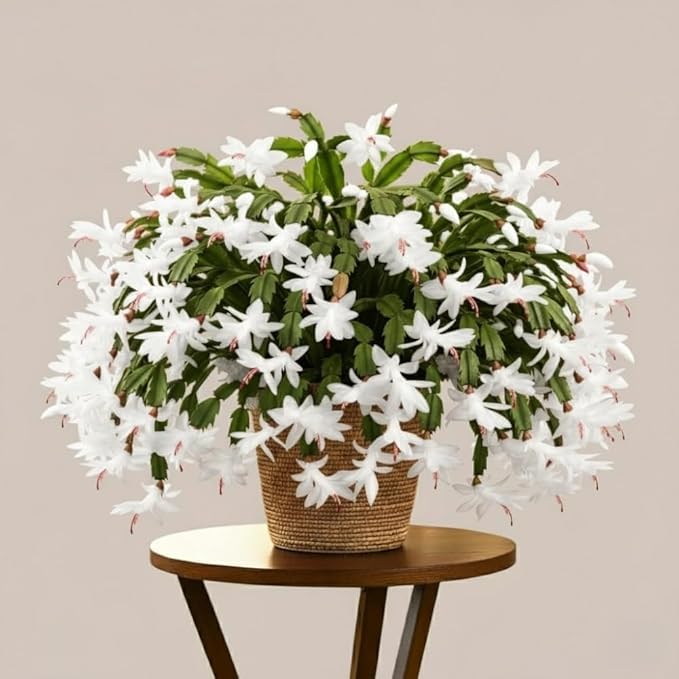 2 Christmas Cactus Plants Live, Starter Holiday Thanksgiving Cactus Plant for Indoor Outdoor Houseplants, Fasle Easter Cactus Plants Like, Cold Hardy, 5-9" in Tall, No Pot (White)
