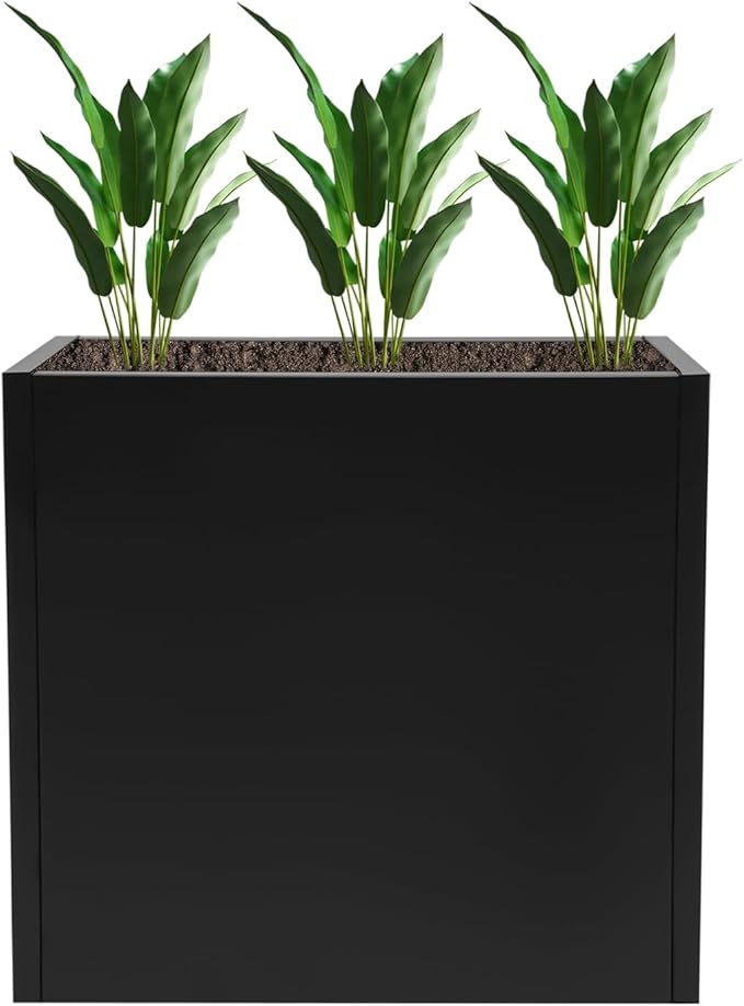 Metallic Heavy Outdoor/Indoor Planter Box, Seamless Large Metal Planter for Tall Trees, Plants, Flowers, No Assembly Required (Black, 24 * 10 * 24 inch)