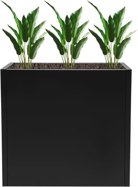 Metallic Heavy Outdoor/Indoor Planter Box, Seamless Large Metal Planter for Tall Trees, Plants, Flowers, No Assembly Required (Black, 24 * 10 * 24 inch)