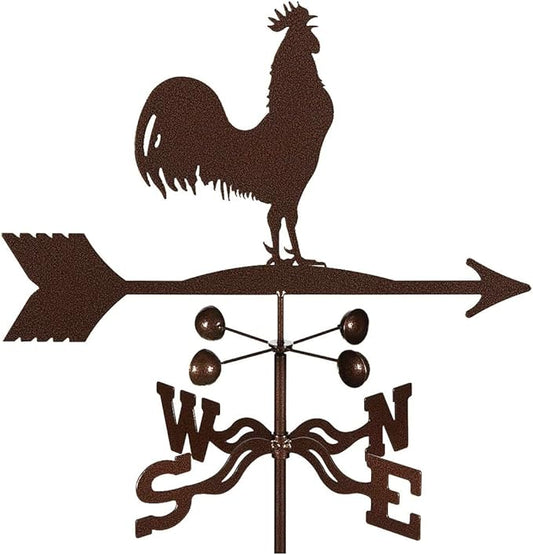 EZ Vane Steel Rooster Weathervane 80” Height, Includes Metal Garden Mount, Wind Cups & Brackets | Hand-Crafted and Family-Owned, Made in The USA with Triple Powder Coating, Limited