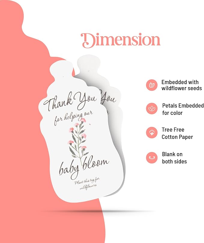 Baby Bottle Shaped Seed Paper – 15Pcs Pink Baby Shower Favors for Guests with Wildflower Seeds, Writable & Plantable, Gender Reveal, Birthday Gifts for Guest