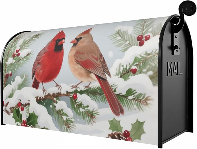 Winter Cardinal Bird Large Mailbox Covers Magnetic Oversized Snow Scene Christmas Holiday Mailbox Wraps Seasonal Outdoor Decorative Letter Box Cases for Home Garden Outside Decor, 25.5 x 21 Inch