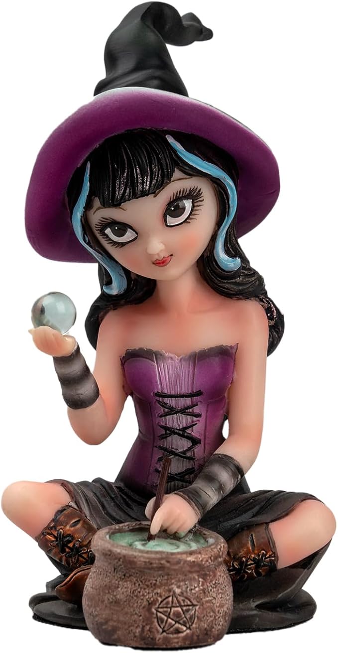 Purple Witch Resin Statue - Holding Magic Crystal Ball Home Decoration Halloween/Christmas Magician Theme Collectibles Mysterious Divination Gifts