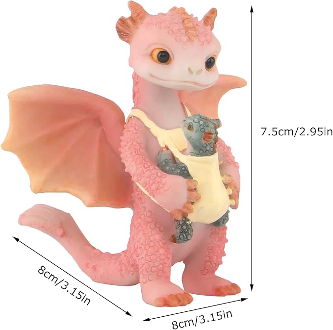Mini Dragon Figurine, Resin Home Decor, Cute Ornaments, Lucky Animal Garden Statue for Micro Landscape (Mother and Baby)