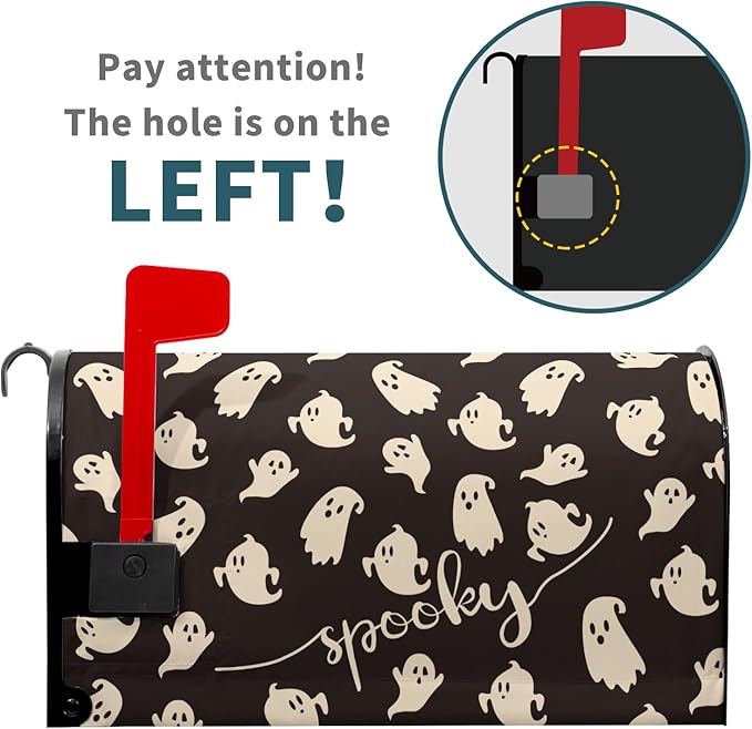21x18inch Happy Halloween Magnetic Mailbox Cover- Spooky Ghosts Black White Waterproof Holiday Mailbox Wrap Letter Post Cover Standard Size for Garden Yard Outside Outdoor Decor