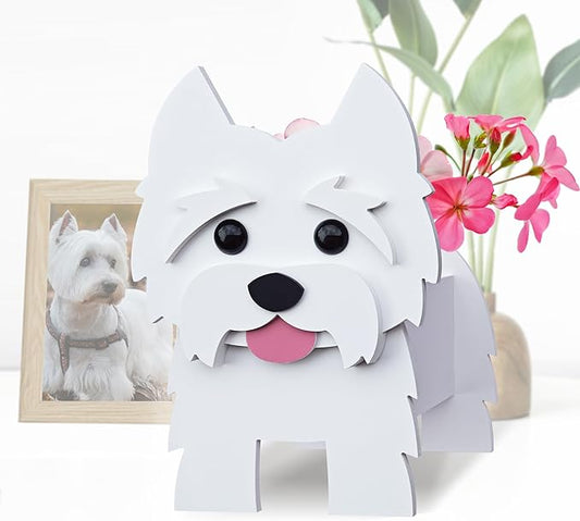 Western Highlands Dog Planter, Cute Animal Shape Flower Planters, Plant Pots for Indoor/Outdoor Garden Decor, Unique Gifts/Souvenirs for Pet Lovers (White)