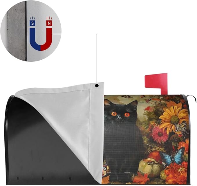 Autumn Pumpkin Cat Mailbox Covers Magnetic Letterbox Covers 21x18 Inch for Garden Outdoor Decoration
