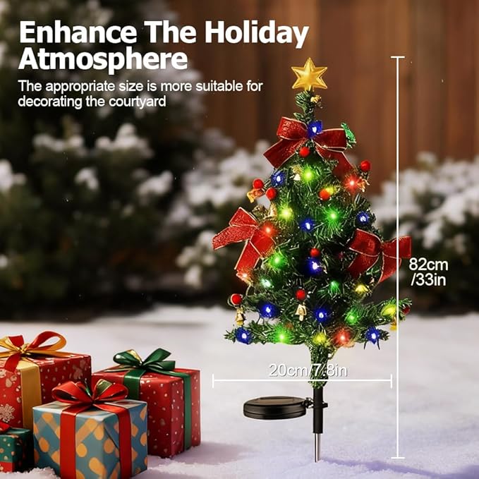 Solar Christmas Trees for Outside, Waterproof Solar Powered Christmas Tree Garden Stake Lights for Outdoor Pathway, Yard & Patio Holiday Decorations (3PC)