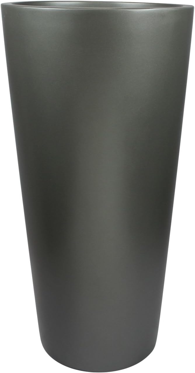 Dublin Tall Round Cylinder Fiberglass Planter (D:13" x H:26", Metallic Grey)