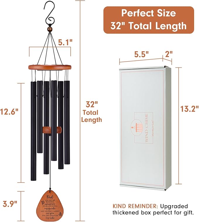 Memorial Sympathy Gifts for Loss of Dad, 32" Memorial Wind Chimes for Loss of Father Sympathy Gift, Bereavement Gifts for Loss of Father, Windchimes in Memory of Dad