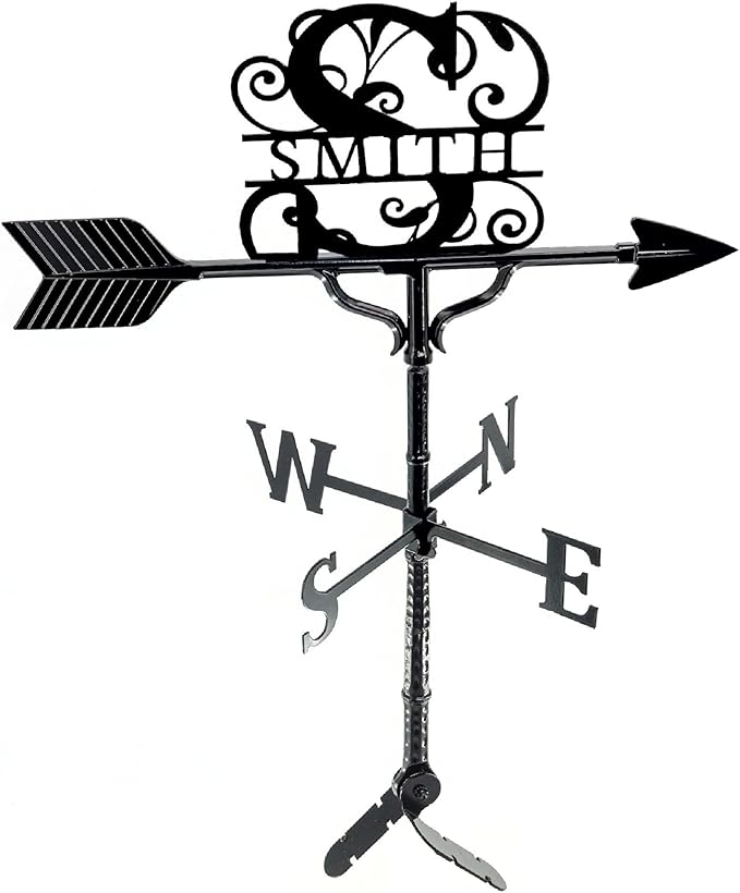 Montague Metal Products - Custom Monogram Weathervane - Metal Name Sign - Outdoor Decor - Roof Mount Included - Cast Metal - Easy to Install