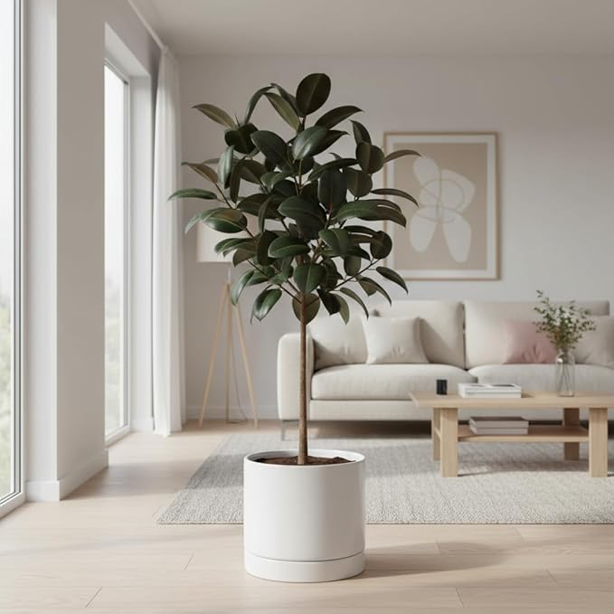 Aveyas 10 inch Ceramic Planter Pot with Drainage Hole and Saucer - Suitable for Indoor and Outdoor Use, Modern Planters for House Garden Flower Tree Snake Monstera Plants (10", Glossy White)