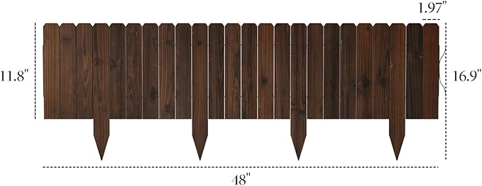 3PACK, 12FT Total Length Wooden Garden Fence Wood Garden Edging Border No Dig Landscape Edging Decorative Flower Bed Border Courtyards Planting Tree Fence Patio Path Edging -11.8" H x 48" L