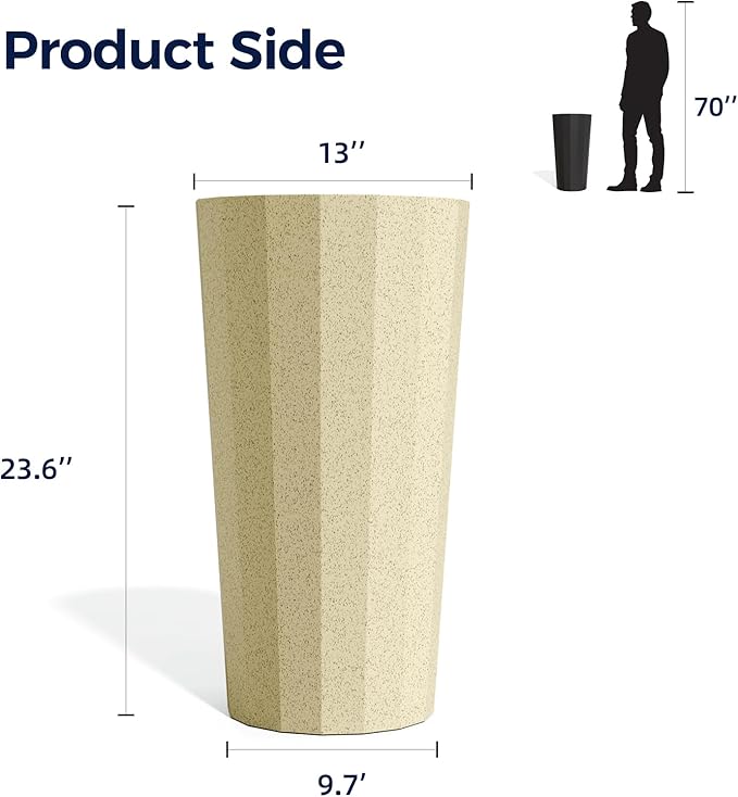 23.6" Tall Planters for Outdoor Plants, Large Outdoor Planters for Porch Decor with Drainage Hole, Wide Stripe Design Flower Pots Fits Indoor Plants Patio/Garden, Plastic Off White (2 Pack)