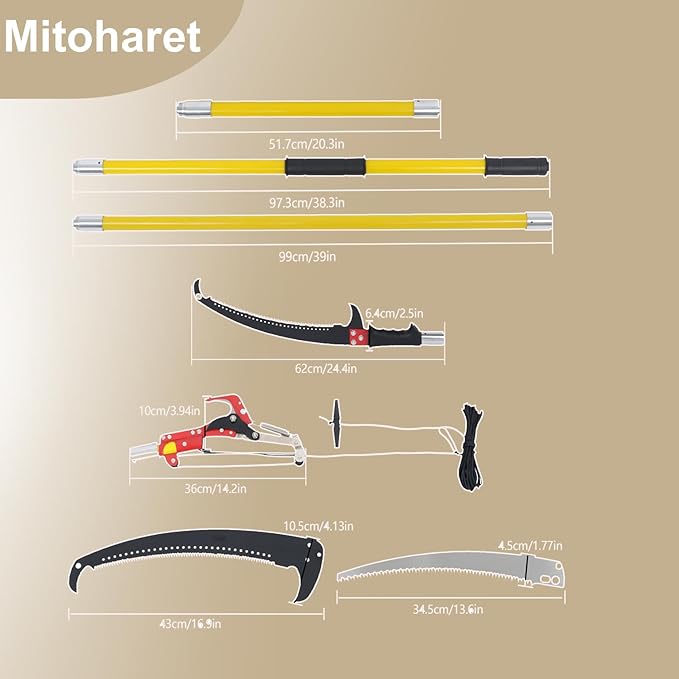 30Ft Manual Tree Pruning Saw Yellow Branch Trimmer Light and Extensible for Pruning Tall Trees and Suitable for Simple Processing of Wood Long Extension Capacity
